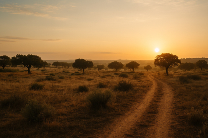 Fotografía campo con puesta de sol